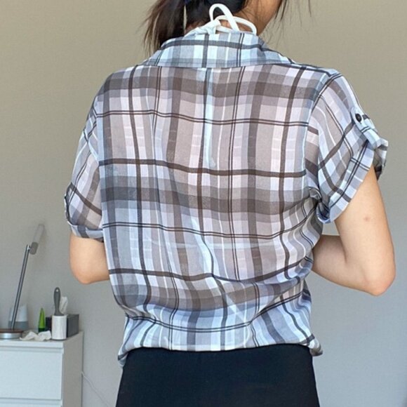 GUESS Plaid Sheer Blouse - Picture 3 of 3